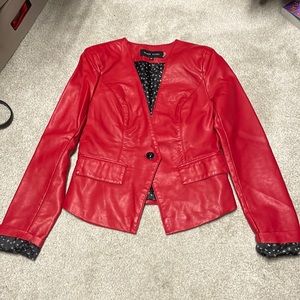 Fitted red faux leather jacket